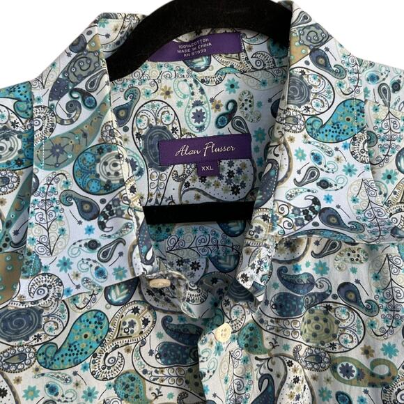 Alan Flusser Men's Blue Paisley Long Sleeve Button Down Size XXL - Picture 4 of 5